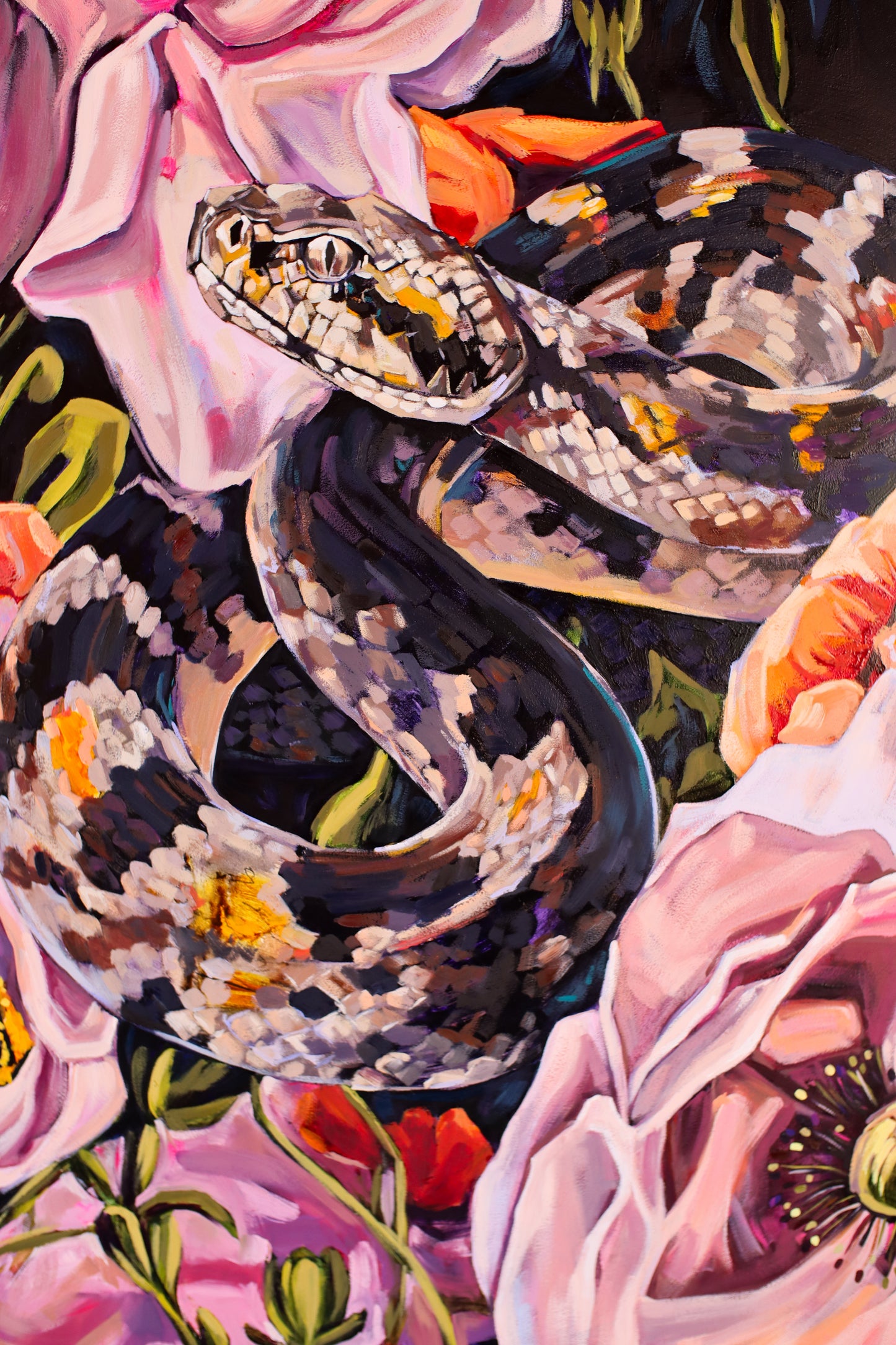 "the serpent wears a crown made of flowers"