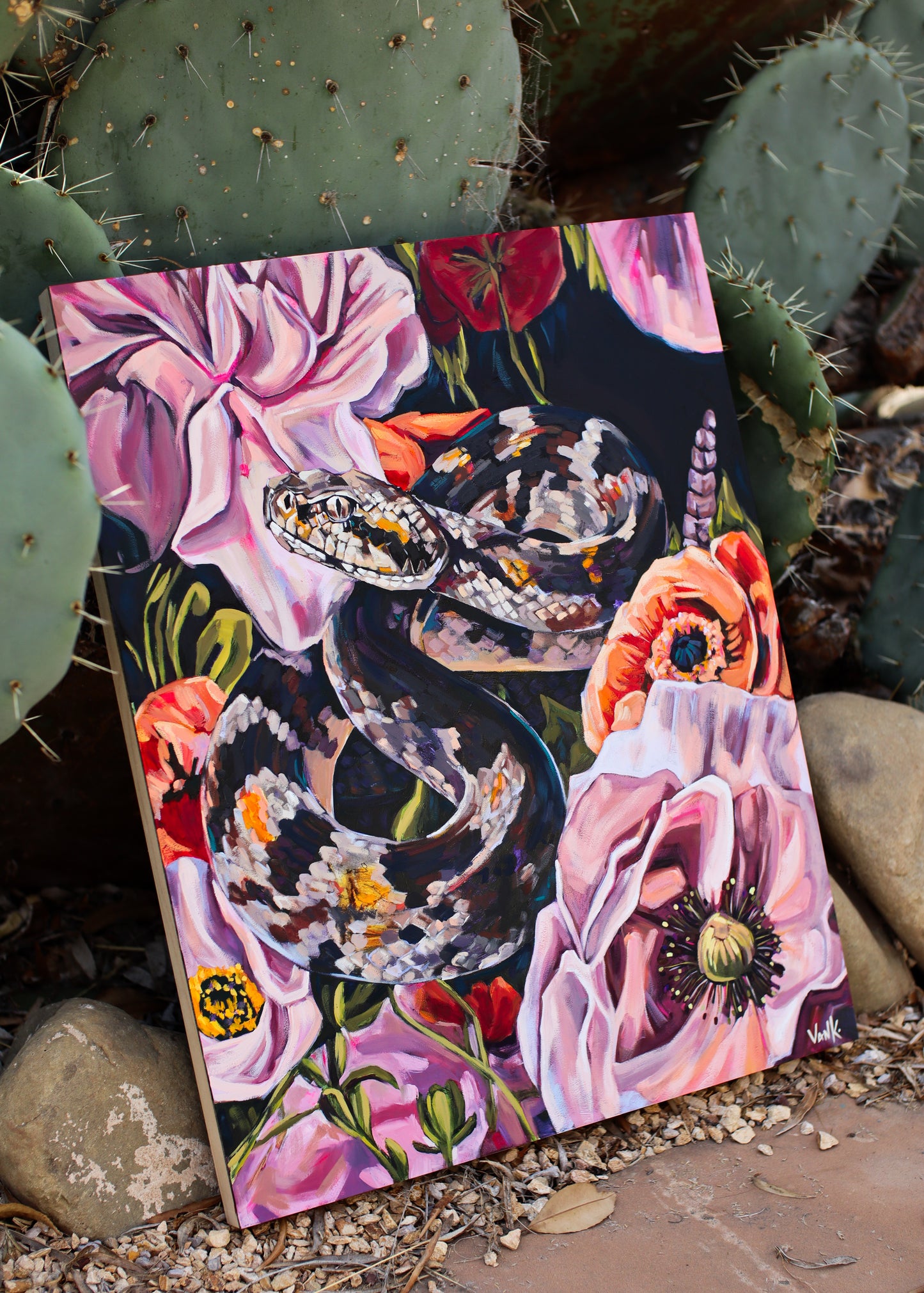 "the serpent wears a crown made of flowers"
